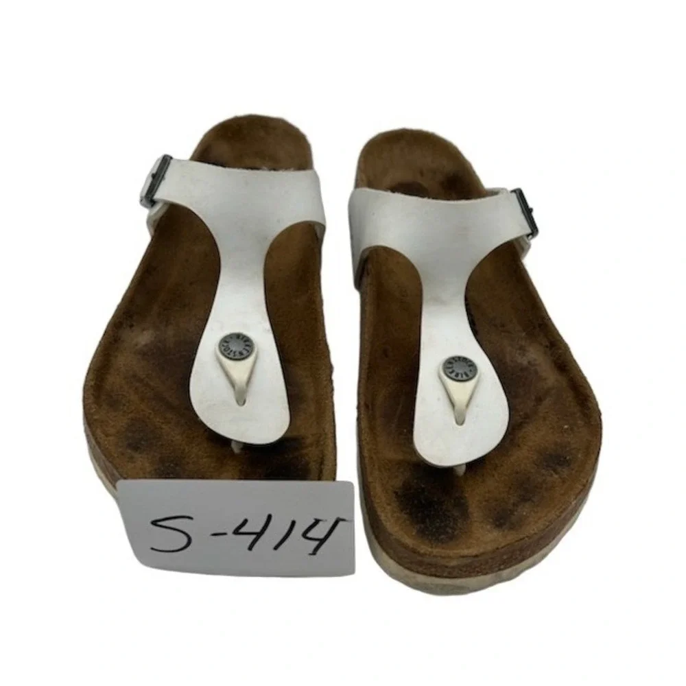 Birkenstock Gizeh Sandals Women's Size 39 US 8 White Birko Flor Thong Cork